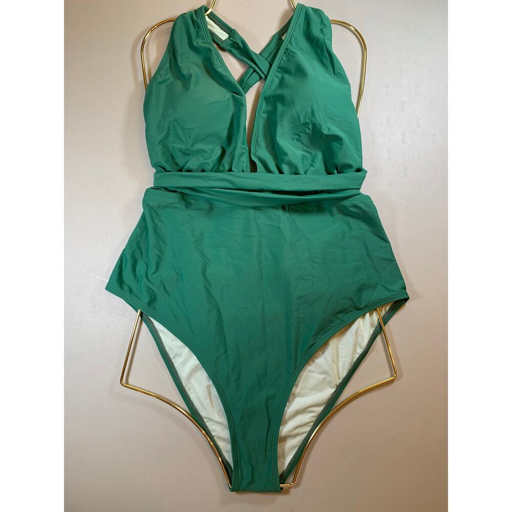 NWT Cupshe Green Strappy Wrap One Piece Bathing Suit Size XL